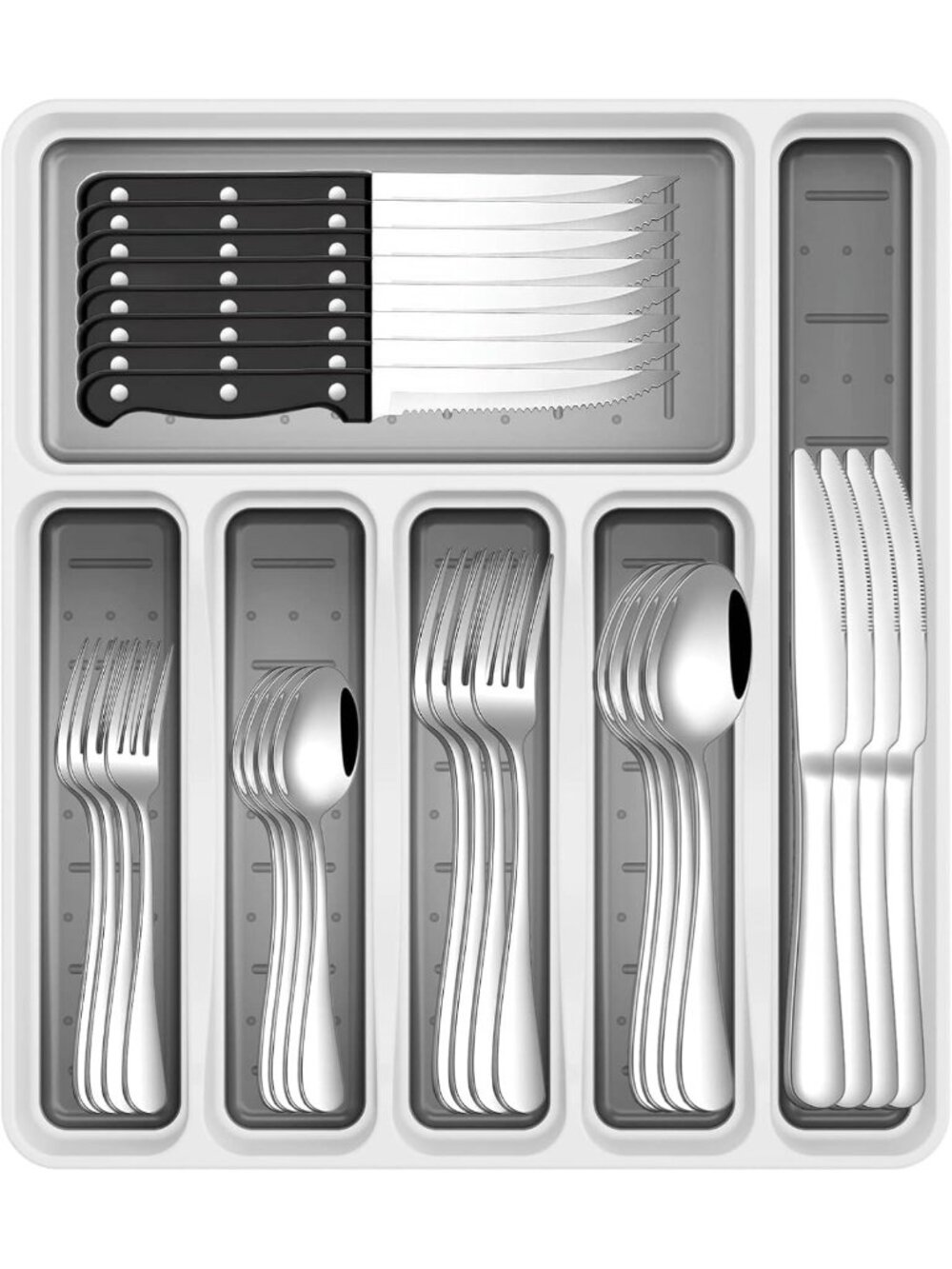 49-Piece Stainless Steel Flatware Set for 8 with Organizer, Dishwasher Safe